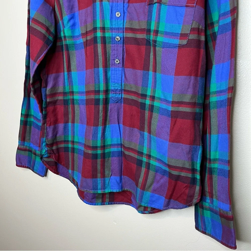 J. Crew Half Button Multi Color Plaid Checkered Long Sleeve Shirt Size Small - Picture 6 of 9
